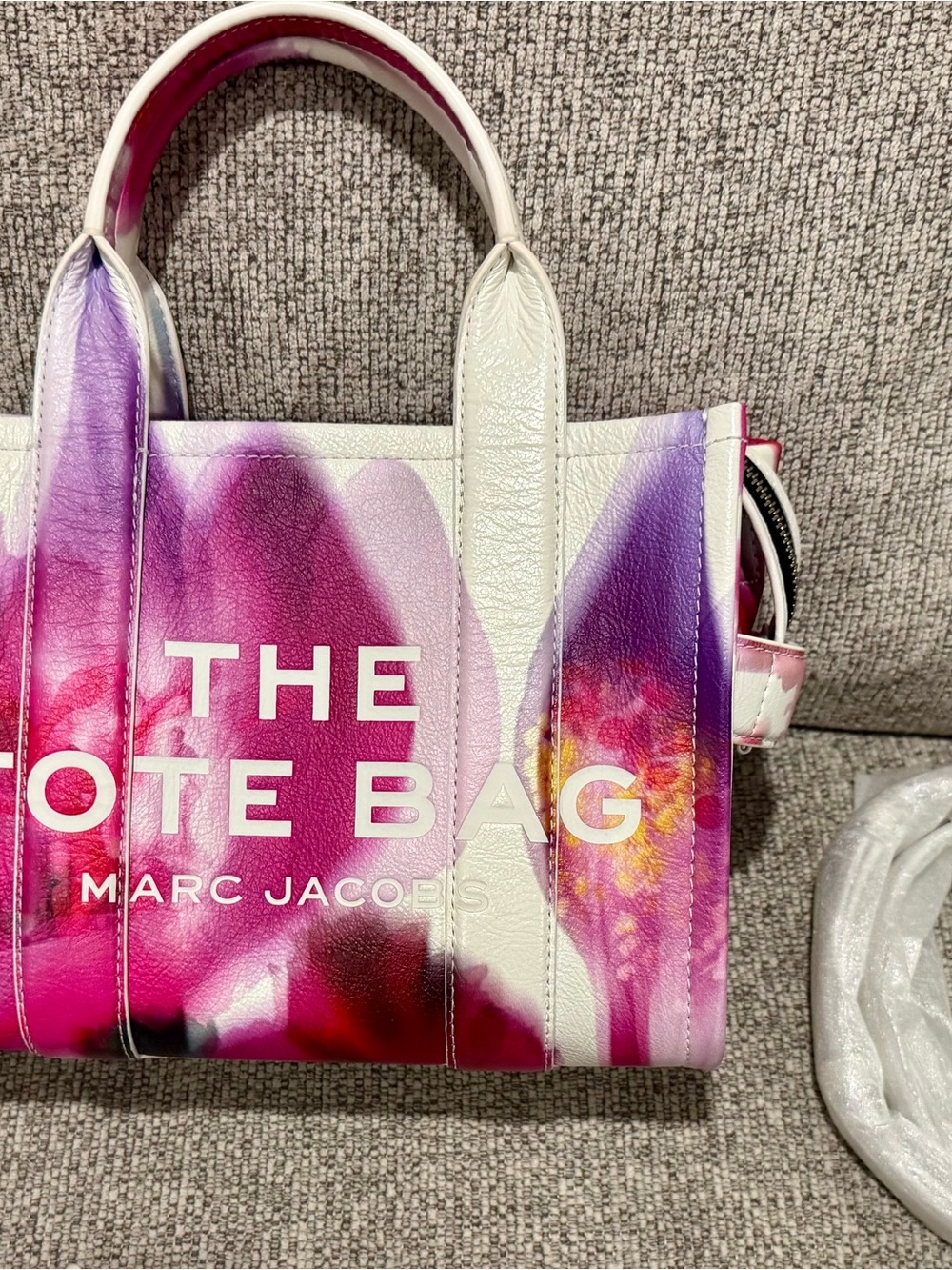Marc Jacobs White Tote with Pink & Purple Floral Wash